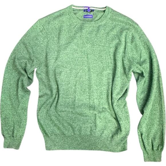 ALAN FLUSSER 100% Pure Cashmere Crewneck Sweater Green Men’s Classic Soft Luxury - Picture 2 of 8